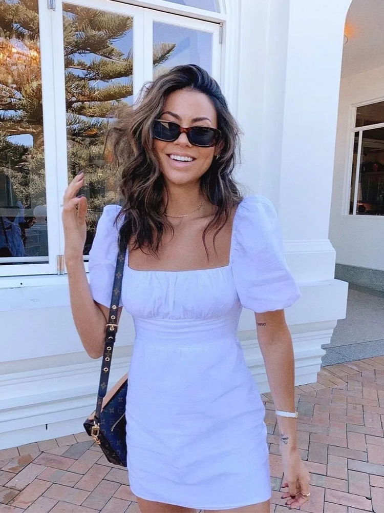 Women's Casual Short Sleeve Mini Backless Dress